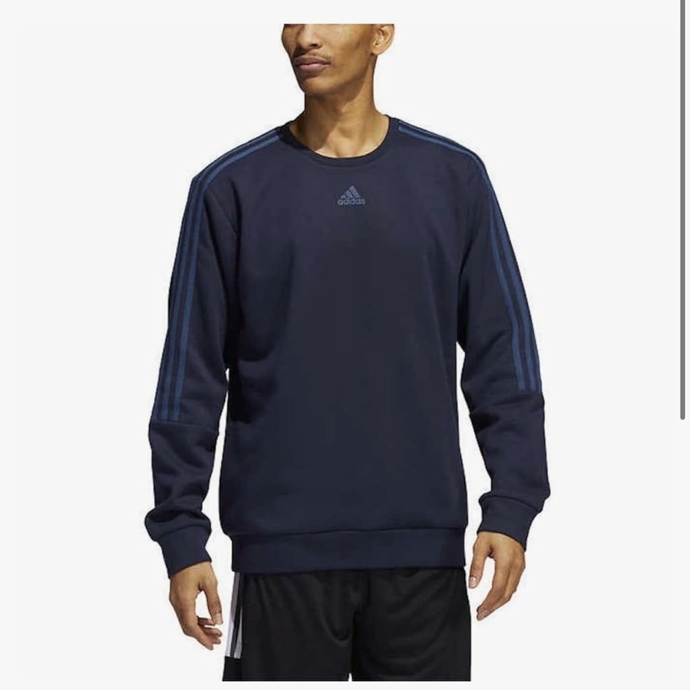 NWT XL adidas Men's Long Sleeve 3 Stripe Fleece Crew Sweatshirt Pullover